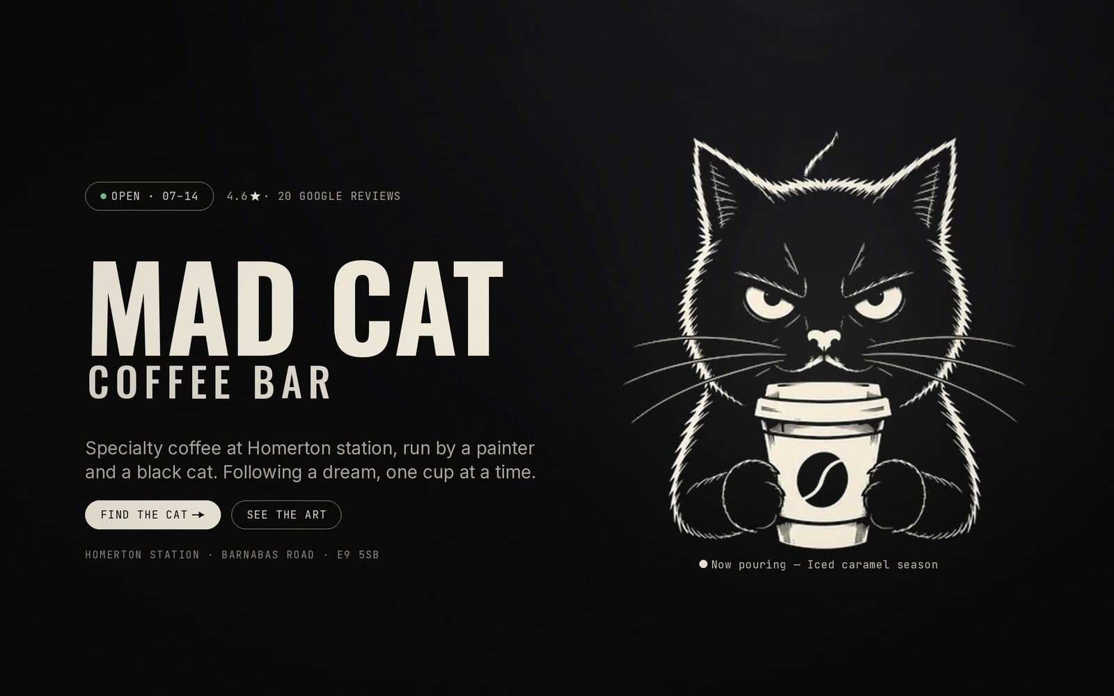 Mad Cat Coffee Bar homepage screenshot